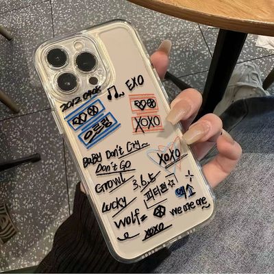 15PLUS满屏涂鸦EXO适用iPhone14华为PURA70手机壳13ProMax周边苹果16透明ins风17荣耀400OPPOFINDX8S创意12软