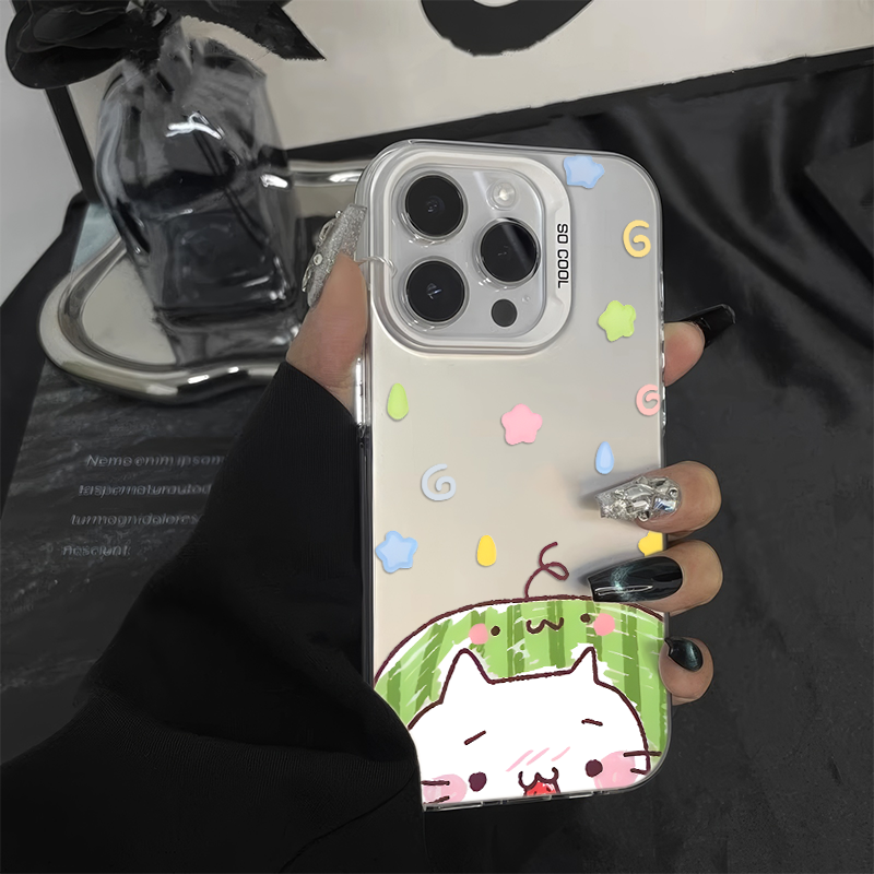 13ProMax彩银14西瓜猫咪苹果16plus手机壳12适用硬iPhone15高颜值一加ACE5Ultra可爱荣耀x70i小众红米k70女款