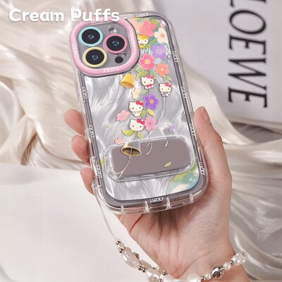 iPhone14带挂绳16plus手机壳软适用苹果12可爱镜子OPPOK13TURBO支架17ProMax风铃凯蒂猫高颜值IQOO15至尊卡通