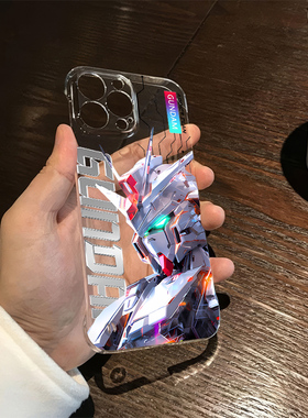 高达小米15无边框S20硬苹果16Plus透明NOTE14英文iPhone13高级感K80超薄Y300个性12ProMax手机壳带支架A5适用