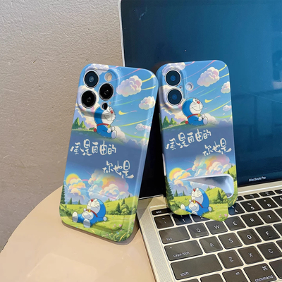 iPhone16手机壳硬15ProMax云朵叮当猫真我gt7pro带镜子支架14plus适用苹果13菲林12卡通荣耀400ins风VIVOx200