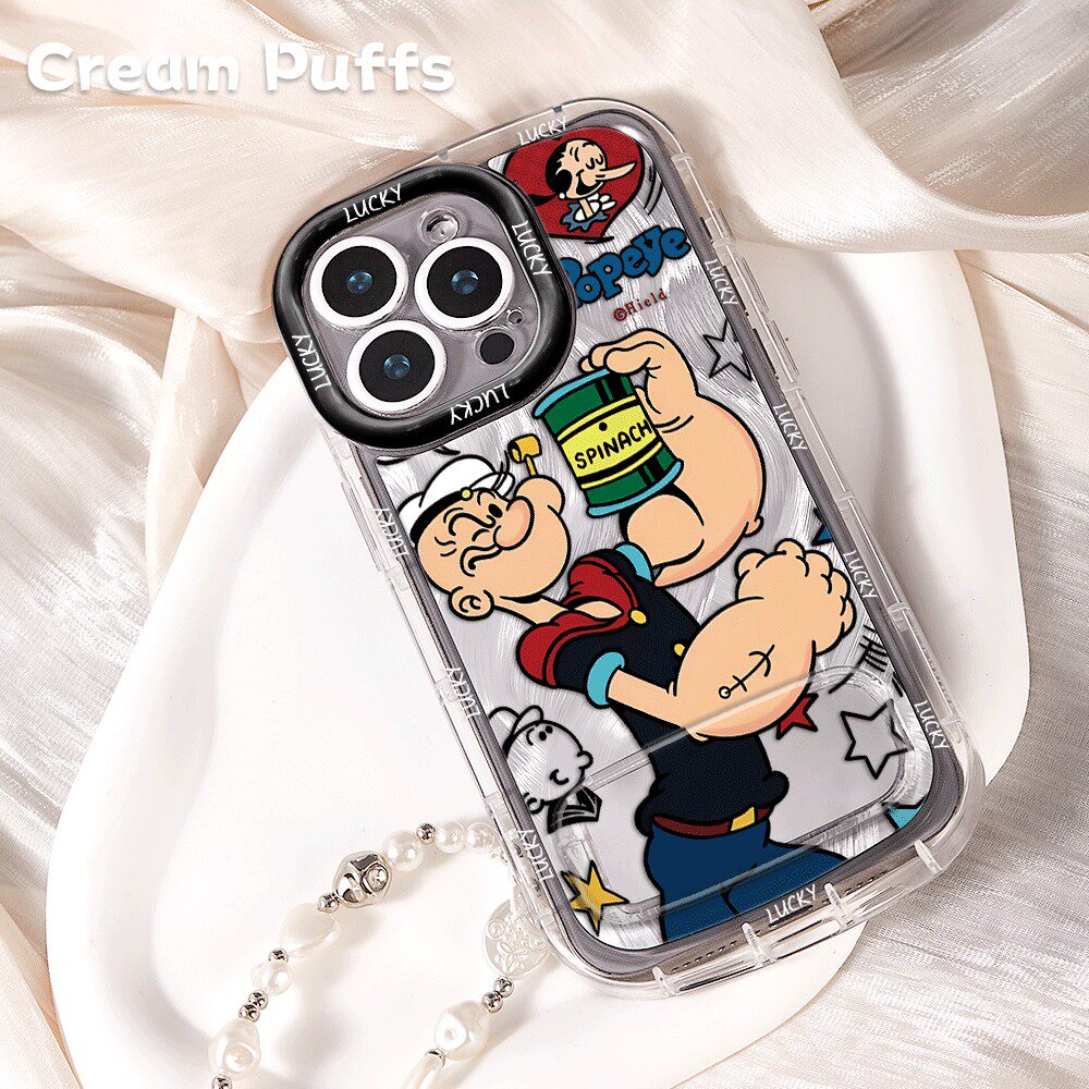 一加13适用17ProMax卡通大力水手iPhone16带挂绳OPPOReno15手机壳软苹果14pm卡通荣耀x70i镜子支架华为麦芒40