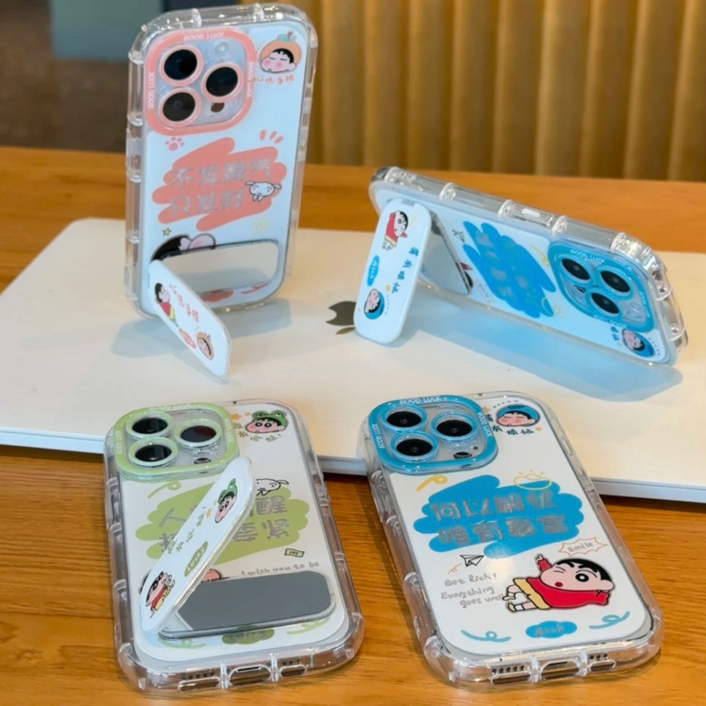 苹果15适用少女心12手机壳软ins风17羽纱泡芙iPhone14带镜子支架16ProMax不发脾气小新Nova13卡通OPPOFINDX8S