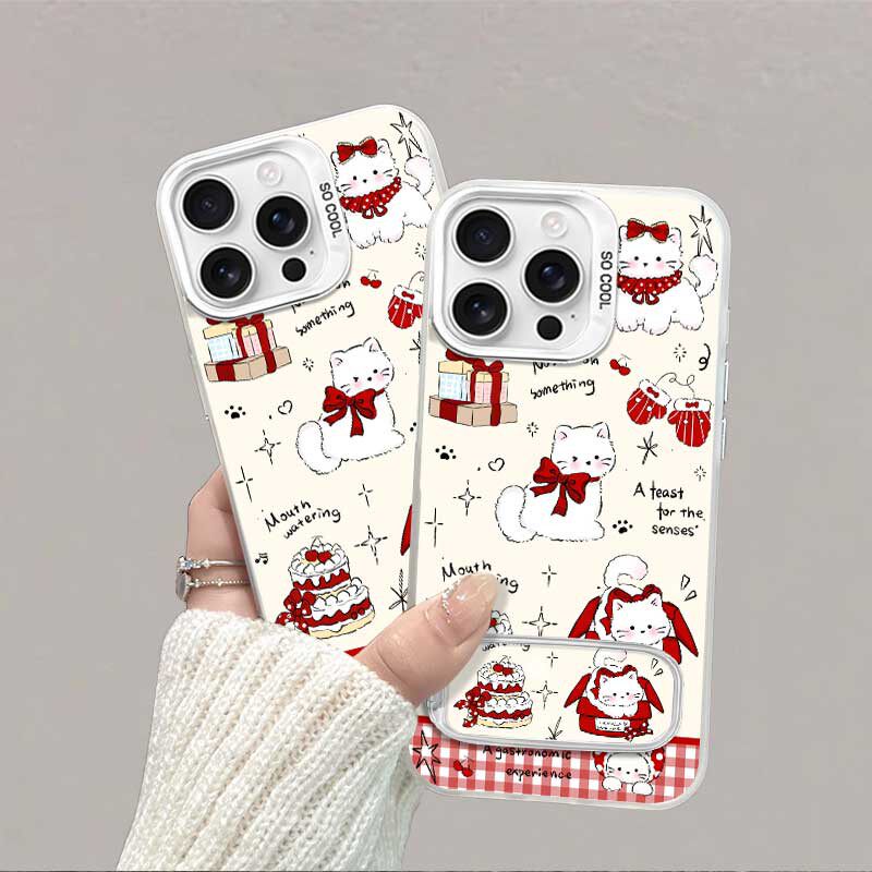 VIVOX300丝带小猫17ProMax彩银苹果14创意荣耀400适用iPhone16手机壳带镜子支架IQOO15硬Nova13可爱OPPOA6PRO