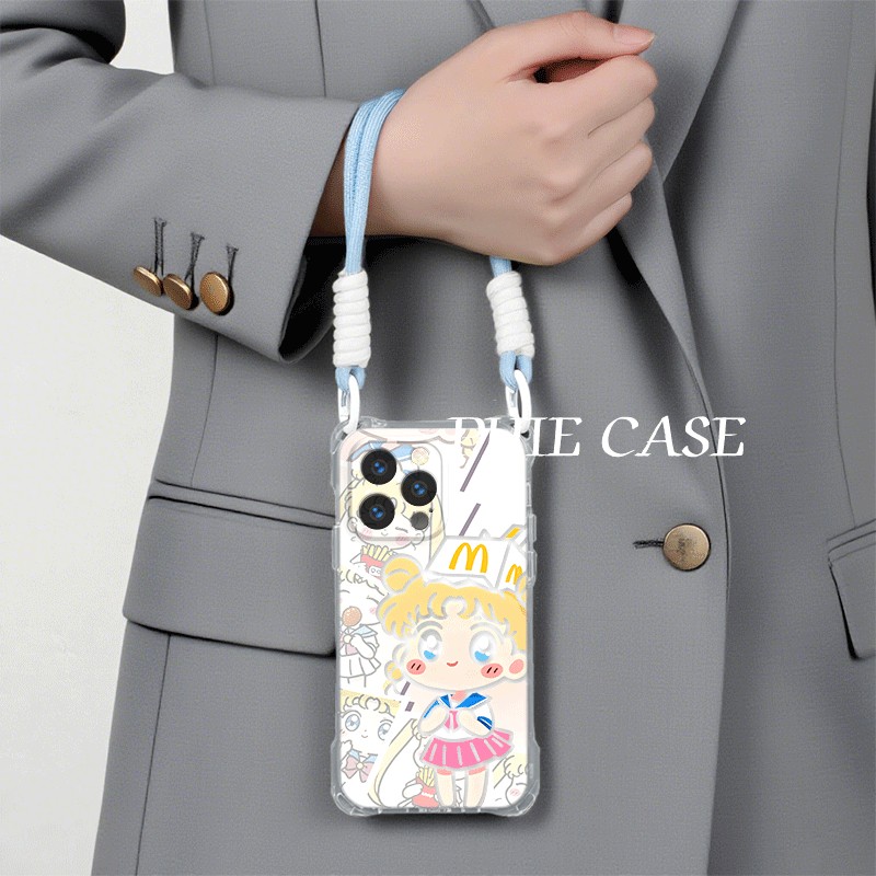 斜挎手腕挂绳14防摔15plus手机壳软k90ProMax适用M记美少女战士iPhone17可爱一加ACE6四角开孔13透明12苹果16