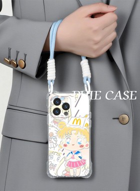 斜挎手腕挂绳14防摔15plus手机壳软k90ProMax适用M记美少女战士iPhone17可爱一加ACE6四角开孔13透明12苹果16