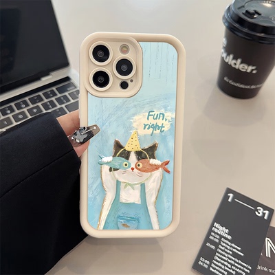 苹果17pm手机壳软16plus适用iPhone1413糖果1512ProMax油画眼镜猫咪红米K80Ultra高级感VIVOx100s时尚真我gt7