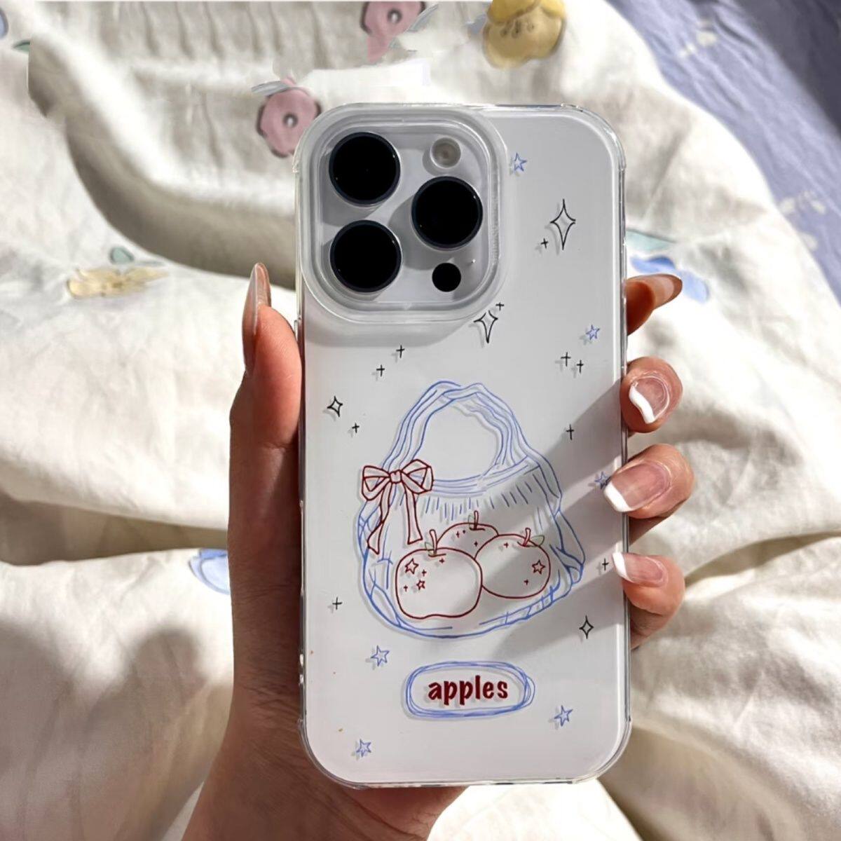 ins风蓝袋子苹果13小清新12硬16promax手机壳OPPOReno14适用iPhone15大孔VIVOS30创意VIVOS30PROMINI高级感a5