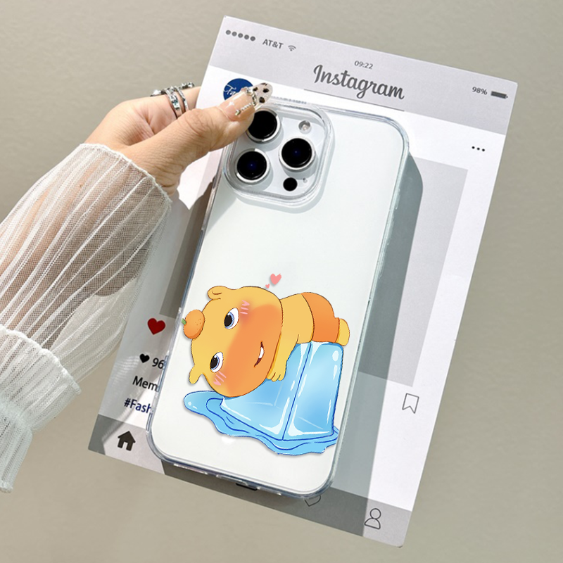 卡通荣耀400冰块水豚噜VIVOIQOOZ10硬1312手机壳带挂绳XiPhone15适用17ProMax大孔1614plus简约OPPOFindx8pro