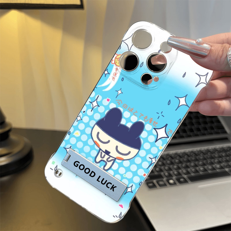 苹果13适用超薄15PLUS手机壳带支架可爱拓麻歌子无边框硬iPhone16透明14卡通12小米17ProMax