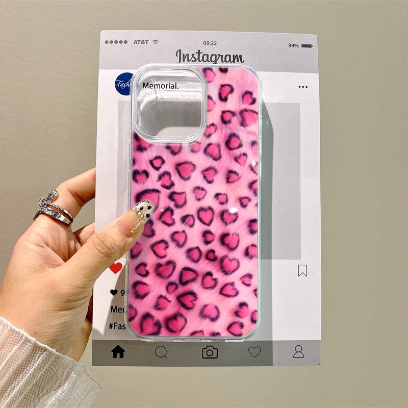 ins风豹纹爱心OPPOFindx8pro高颜值iQOOneo9pro女款13硬12手机壳带挂绳iPhone15适用17ProMax大孔16pro14plus