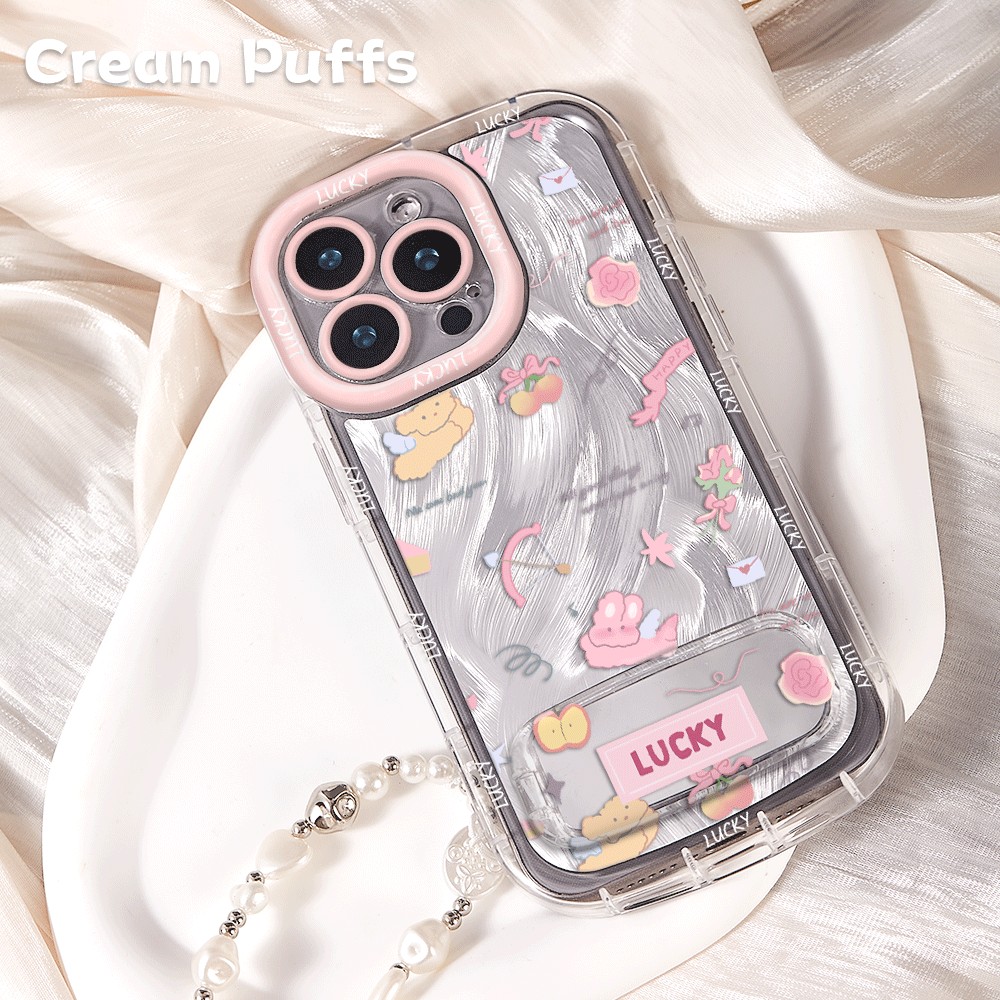 iPhone13适用17ProMax少女心苹果兔子16高颜值荣耀MAGIC8带挂绳15plus手机壳软华为NOVA14镜子支架iQOOz9可爱