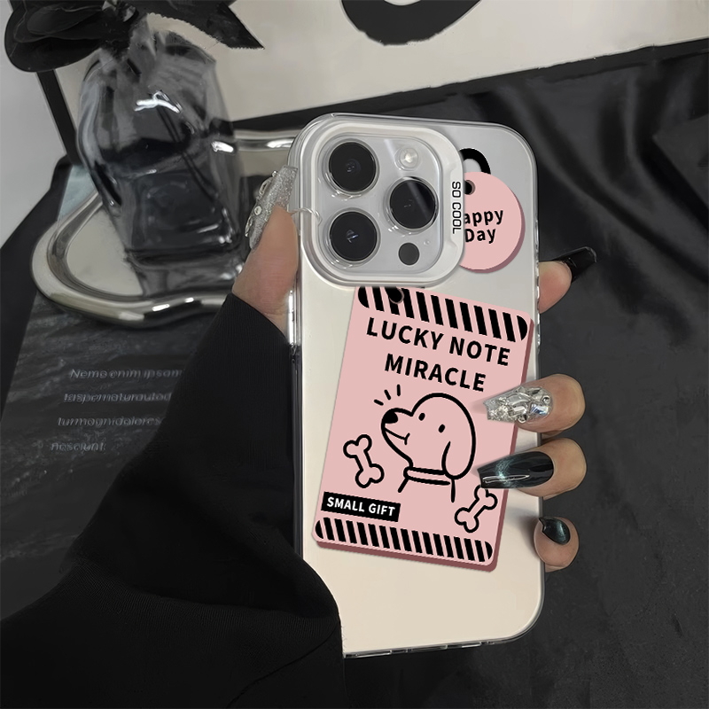 OPPOReno13适用12ProMax韩式幸运小狗苹果16手机壳硬15plus彩银荣耀MAGIC6高级感iPhone14创意红米k80ins风a5