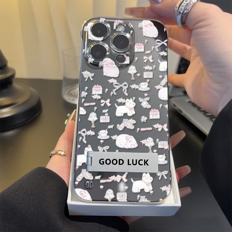 透明OPPOReno14硬小米15spro高级感iPhone16promax适用苹果13无边框荣耀400PRO超薄12手机壳带支架少女心小狗