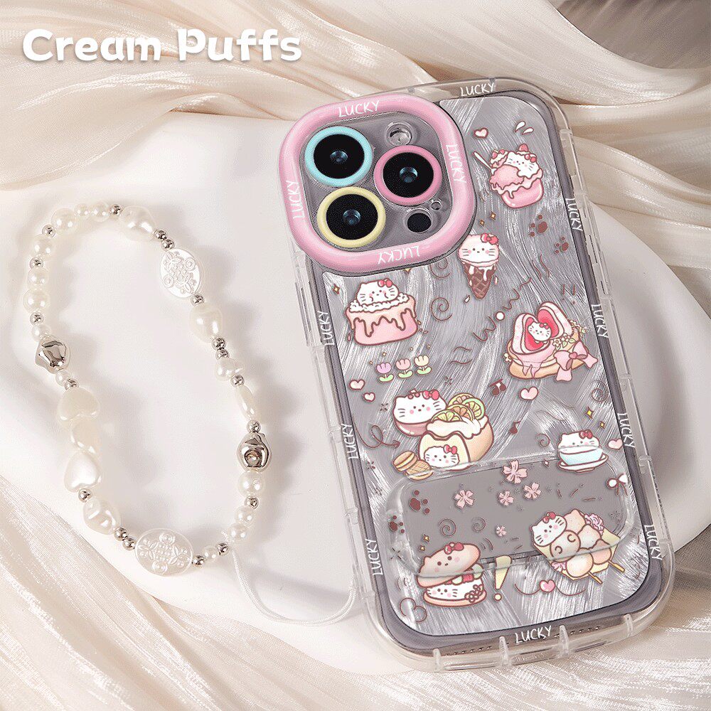 真我GT8PRO甜筒凯蒂猫15plus手机壳软苹果14镜子支架13适用小米17ProMax少女心iPhone16带挂绳VIVOx300高颜值