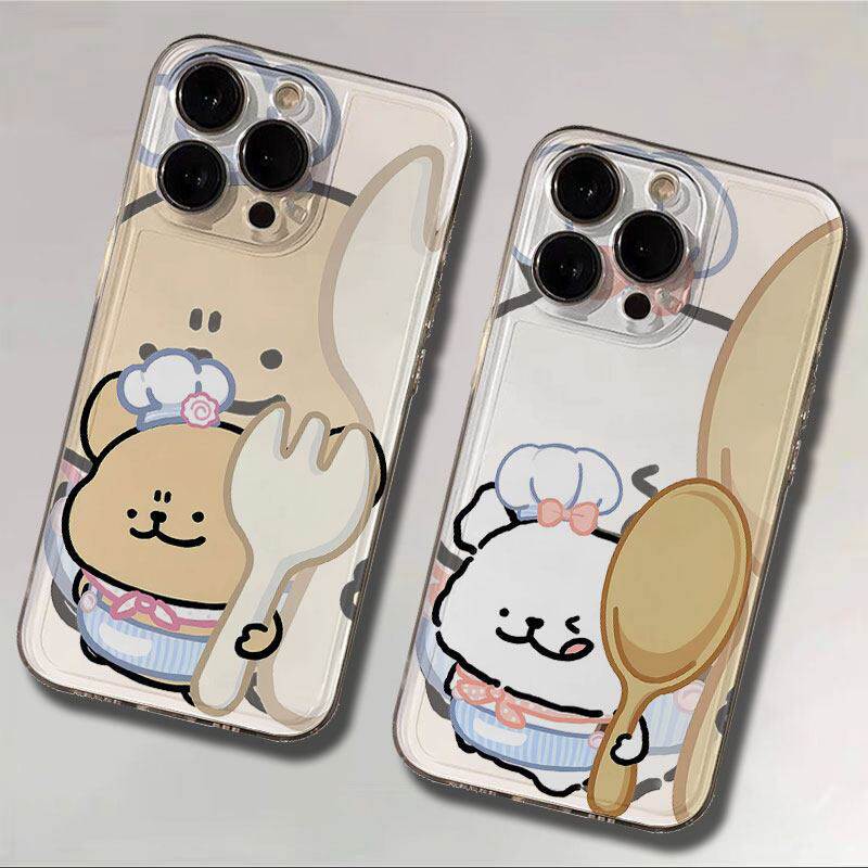 荣耀X70I厨师线条小狗iPhone14华为PURA80苹果12可爱一加15T透明13ProMax卡通软小米17适用16PLUSins风手机壳