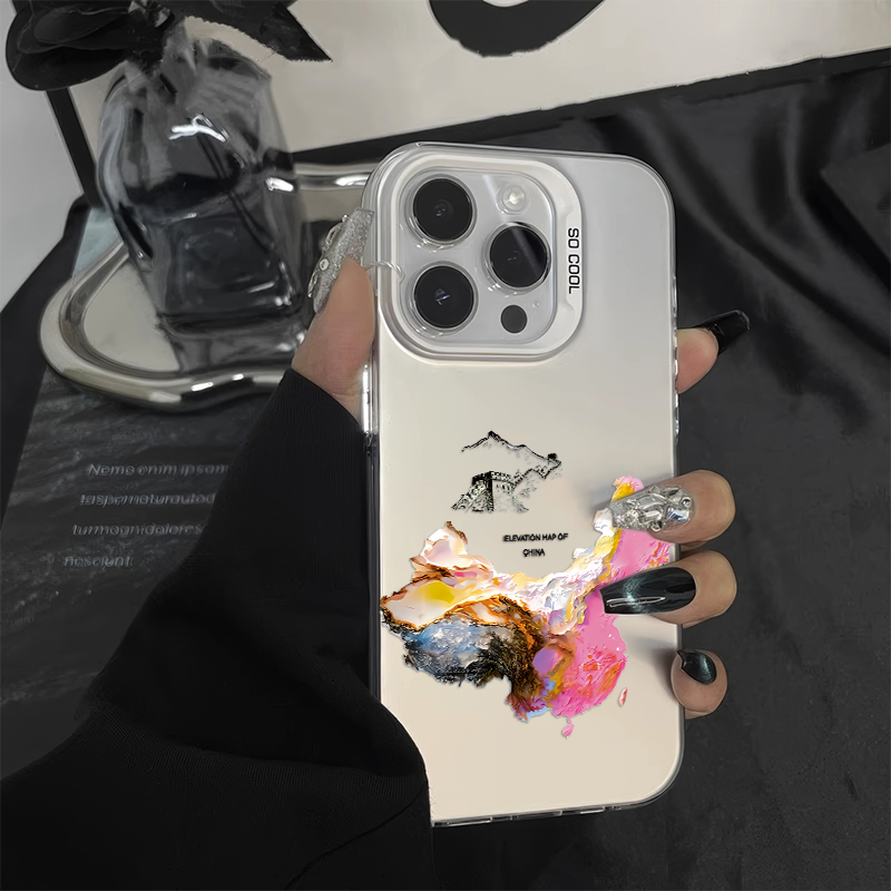 OPPOReno13彩银14长城中国地图15ProMax高级感苹果16plus手机壳12适用硬iPhone创意红米k70Ultra新款VIVOx200