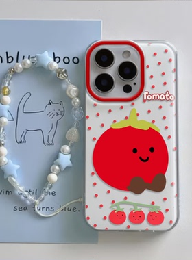 iPhone16适用硬15大孔14plus苹果13手机壳带挂绳12ProMax波点西红柿荣耀X70IOPPOFINDX8VIVOIQOONEO9小米15