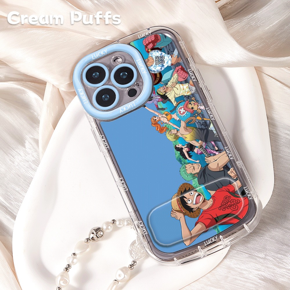 荣耀畅玩70PLUS创意苹果14镜子支架13适用17ProMax卡通海贼王iPhone16带挂绳荣耀MAGIC8动漫15手机壳软iQOOz9