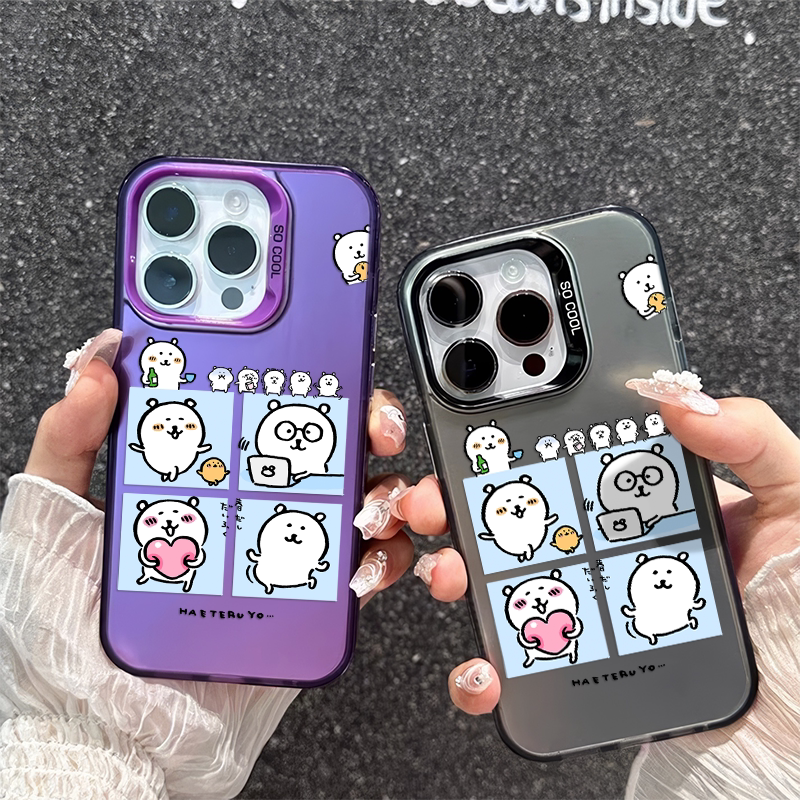 OPPOFindx8Ultra少女心苹果16e可爱宫格自嘲熊15plus手机壳一加12适用硬iPhone13彩银14ProMax卡通红米TURBO4