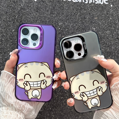 16ProMax比耶开心cc猫OPPOA3PRO手机壳硬15可爱VIVOIQOONEO11适用iPhone17彩银苹果14Plus创意红米K90MAX卡通