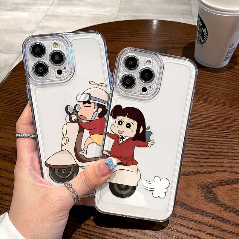 摩托车小新小爱15ProMax卡通适用iPhone14透明软创意Nova12活力版OPPOFINDX8SPLUS手机壳IQOO13情侣K80苹果16