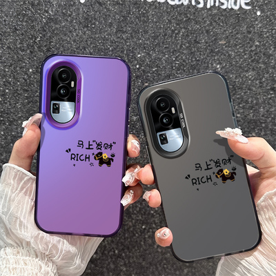 马上发财暴富OPPOReno10手机壳硬适用创意PHW110小众情侣彩银个性