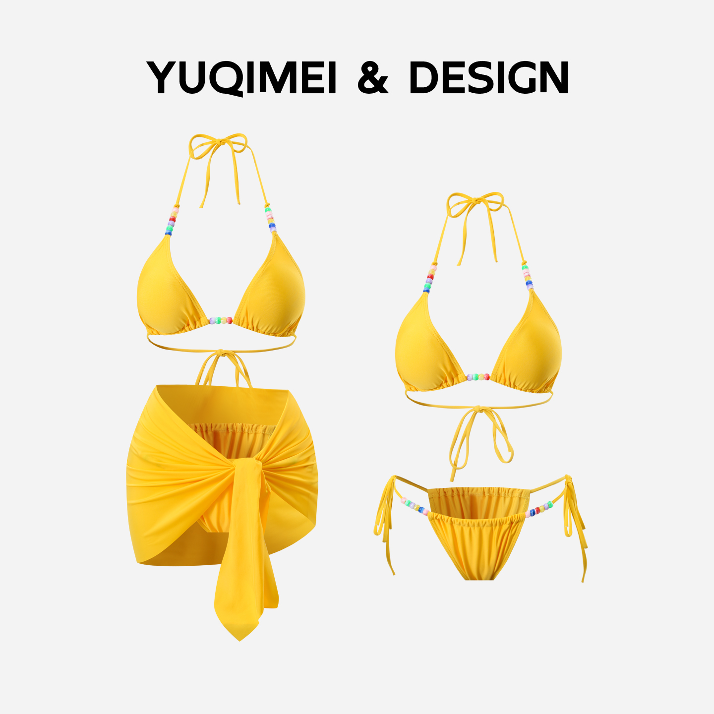 2025新款黄色比基尼三件套