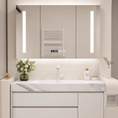 岩板热弯一体盆浴室柜橡木实木洗漱台洗手洗脸盆柜定制