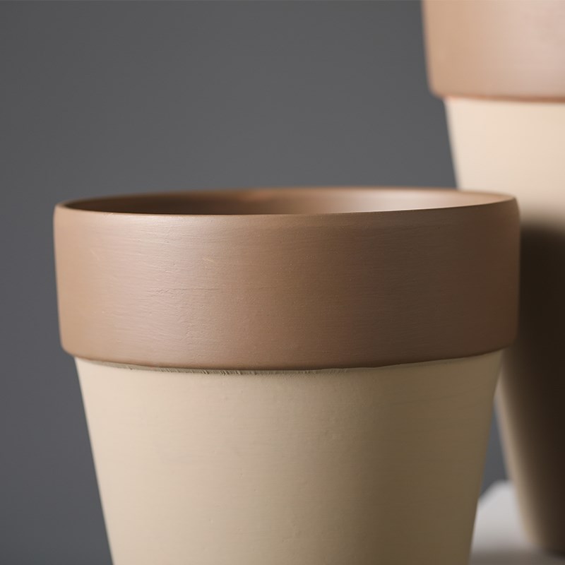 红陶高款拼色透气大号家用陶瓷花盆带托盘鲜花绿萝花卉绿植陶土盆