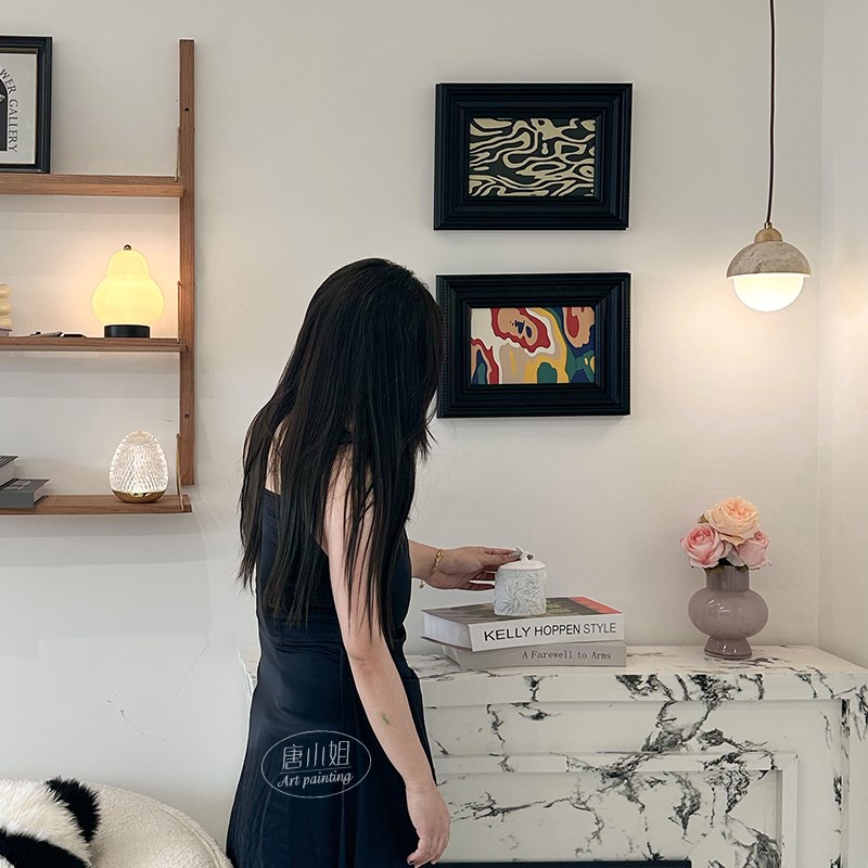 蒙德里安法式复古客厅装饰画高级感玄关柜卧室床头中古风艺术挂画