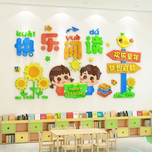 幼儿园图书角布置装饰阅读区环创题墙成品小学书香班级