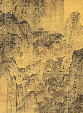 宋 燕文貴 溪山楼观图 国画山水风景 办公室玄关画 艺术微喷复制