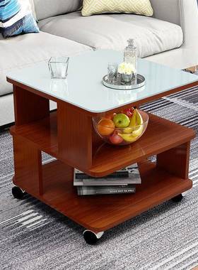 角圆方几简约钢化玻柜璃客沙发边几卧室移动小茶桌床头小厅3Atnf7
