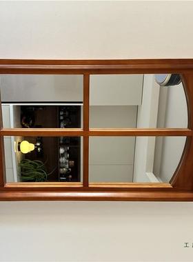 法式复古墙上装饰镜家客餐CNL厅镜仿户镜子实木壁挂窗假厅窗用镜