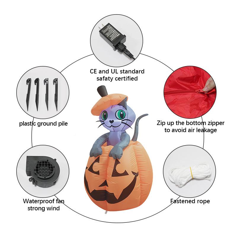 万圣充气气模21152可升件降南瓜黑猫LED灯户外庭院摆鬼节装节饰品
