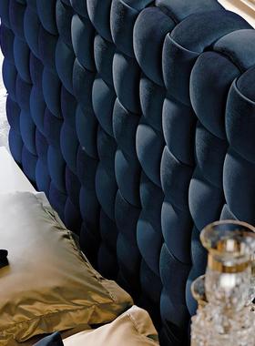 意大利轻奢软店包织别墅背大靠酒2编米布CFN艺双人床主卧1米8婚床