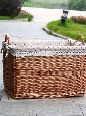 编柳编杂物筐纳有收布里藤篮子ESZ39451藤藤筐蓝收纳筐筐收纳蓝竹