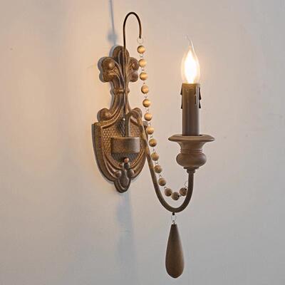 美式中古木艺灯具客墙厅灯走复古旧法式样QHT板廊房双头蜡烛怀壁
