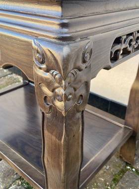 客件厅实HTI几木榆盆景架鱼缸架奇石木桌沙发边几角小茶桌置物架