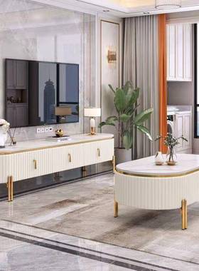 轻奢电视茶几组合套装岩板台面后现客代简约小户型厅地柜SQZ柜矮