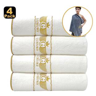 家用柔软强吸水素色绣花Bathtowel 跨境精编珊瑚绒浴巾四条装