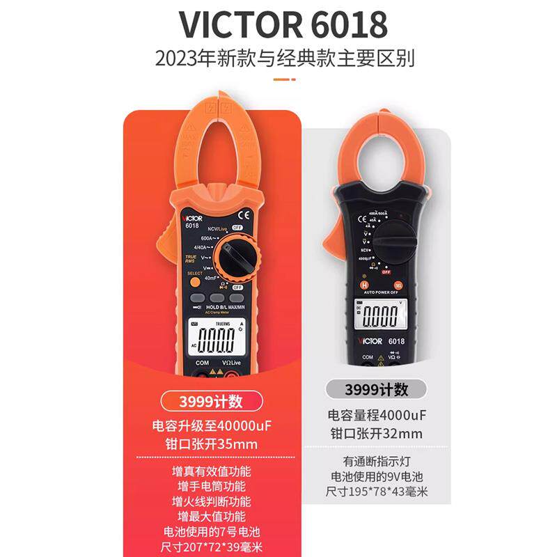 VC018钳6形万用表06C字数高精度全自动防烧漏电电流表6605IXN6B