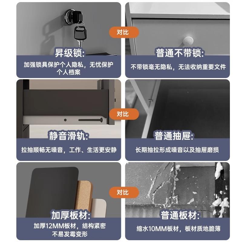 文件柜办公室木质带锁小柜子移动收纳柜抽屉柜带轮桌下储物柜矮柜