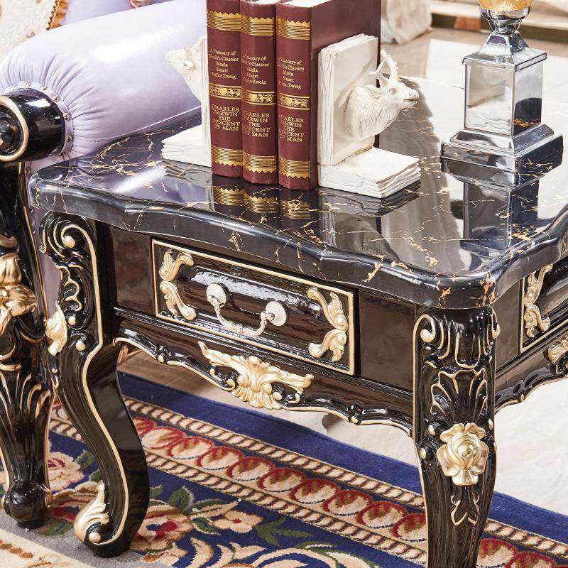 欧式角几全实木大理PYO石面客沙发方边几几雕花黑厅色电话桌70c檀