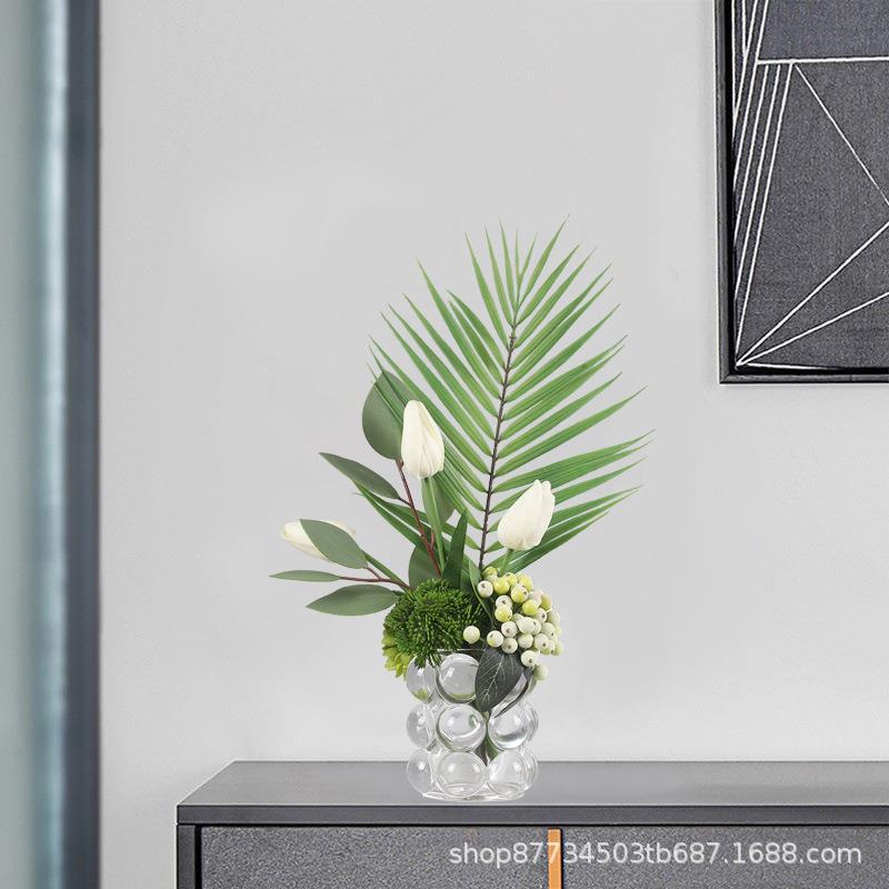 软装现代轻花艺仿桌面装奢饰售花楼部前391台蓝色假真花插摆件新