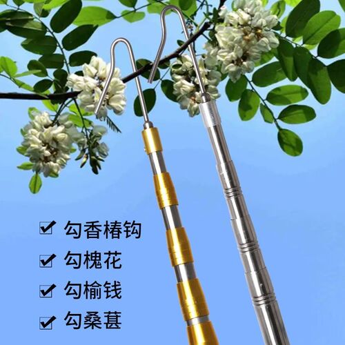 伸缩杆不锈钢抄网杆高空摘果杆抄网竿槐花香椿杆钓鱼割草香椿钩子