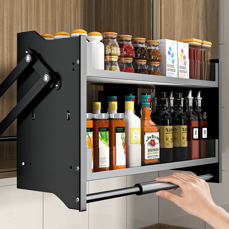 厨房吊柜升降拉篮下拉式橱柜上下缓冲调味调料架双层置物架收纳架