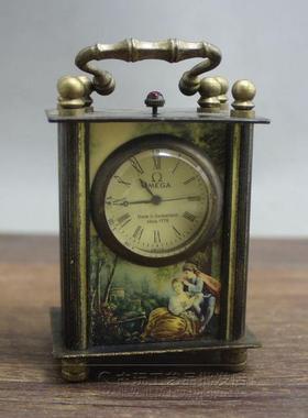 古玩杂件金属做旧黄铜机械钟表复古手提表小钟摆件