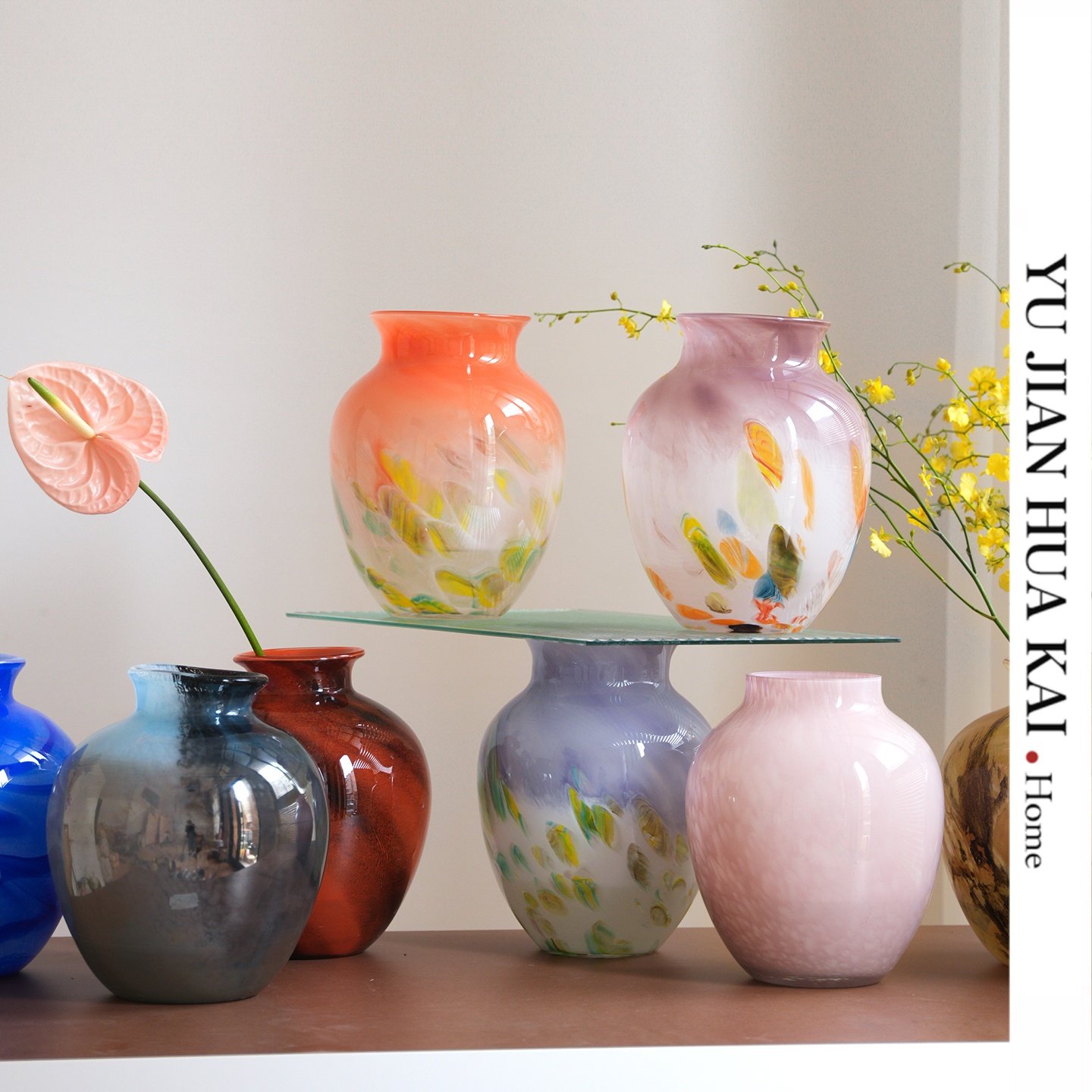 中古风彩色渐层波点琉璃花瓶法式高级感玄关客厅艺术花器玻璃摆件,家居饰品,花瓶,淘宝优惠券,粉丝福利购,淘宝优惠卷